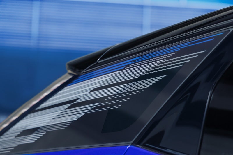 Close-up of the Modern Pattern on the 2026 OPTIQ-V Rear Quarter Glass | Navarre Cadillac in Lake Charles LA